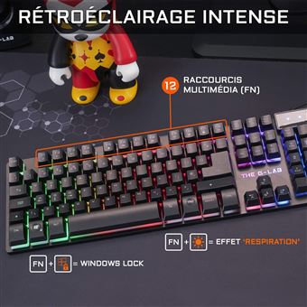 The G-LAB Combo KRYPTON - Pack Clavier et Souris Gamer filaire Rétro-éclairage RGB - Clavier Gaming AZERTY USB Anti-Ghosting + Souris Gaming 6 boutons 3200 DPI - Pack Gamer PC PS4/PS5 Xbox One Mac