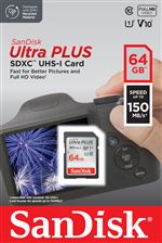 Carte mémoire SD SanDisk Ultra Plus SDXC 64 Go 150 MB/s Gris et Rouge