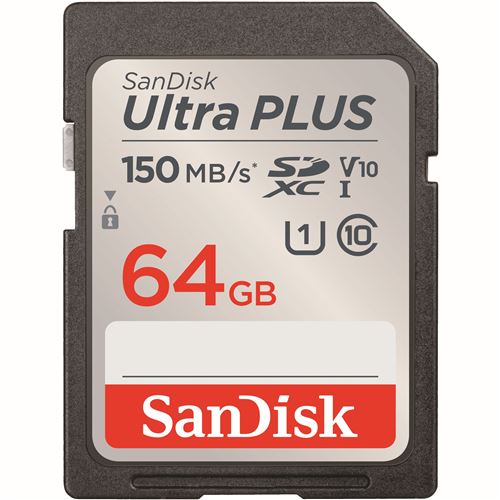 Carte mémoire SD SanDisk Ultra Plus SDXC 64 Go 150 MB/s Gris et