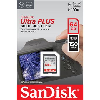 Carte mémoire SD SanDisk Ultra Plus SDXC 64 Go 150 MB/s Gris et