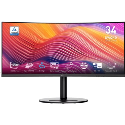 MSI Modern MD342CQP Écran PC 34'' UWQHD incurvé Dalle VA 3440 x 1440 KVM PIPPBP Large Gamme de Couleurs Confort des Yeux Haut parleurs intégrés réglable sur 3 Axes HDMI 2.0b DP 1. - vue 4
