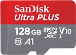 Carte mémoire micro SD SanDisk Ultra Plus micro SDXC 128 Go Gris et Rouge + Adaptateur SD 150 MB/s A1 Class 10 UHS-I