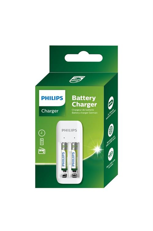 Weißes Batterieladegerät von Philips + 2 AAA-Batterien mit 700 mAh