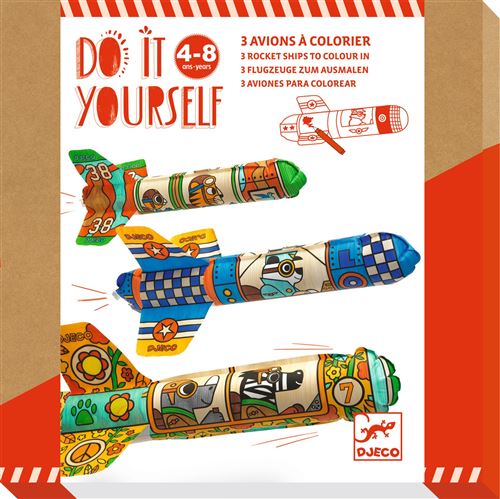 Jeu cr&eacute;atif Djeco Do it yourself Avions &agrave; colorer Dans le ciel