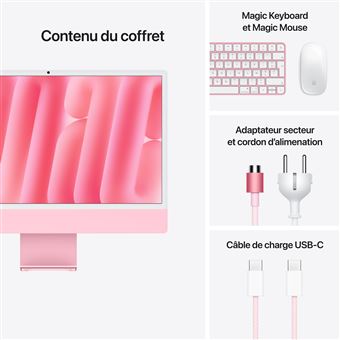 Apple iMac 24" écran retina 4,5K 256Go SSD 16 Go RAM Puce M4 CPU 8 cœurs GPU 8 cœurs Rose