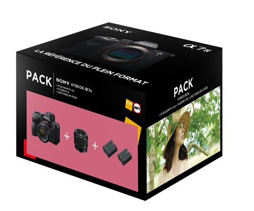 Pack Fnac Appareil photo hybride Sony Alpha 7IV Noir + FE 28-60 mm f/4-5.6 + FE 50 mm f/1.8 + 2ème batterie