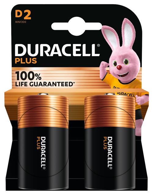 Pack 2 piles alcalines Duracell Plus 1.5 V LR20 Noir - Duracell