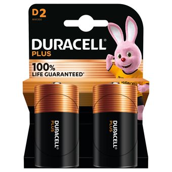 Pack 2 piles alcalines Duracell Plus 1.5 V LR20 Noir - 1
