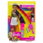 Poupée Barbie chevelure arc-en-ciel paillettes Brune