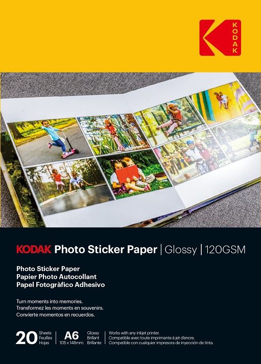 Pack de 20 feuilles de papier photo autocollant A6 Kodak pour imprimante à jet  d'encre Blanc - Papier d'impression