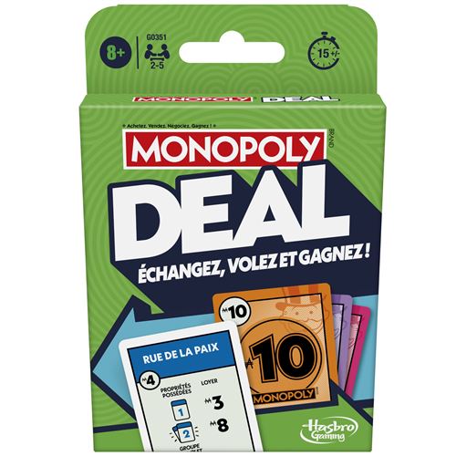 Acheter Jeu classique Monopoly Deal État correct - 16,00 € Jeu classique Monopoly Deal État correct - Monopoly reconditionné disponible sur Fnac