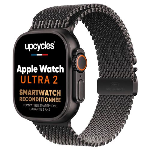 Apple Watch Ultra 2 Boîtier En Titanium Noir 49 Mm Avec Bracelet Noir Taille M Reconditionné Grade A