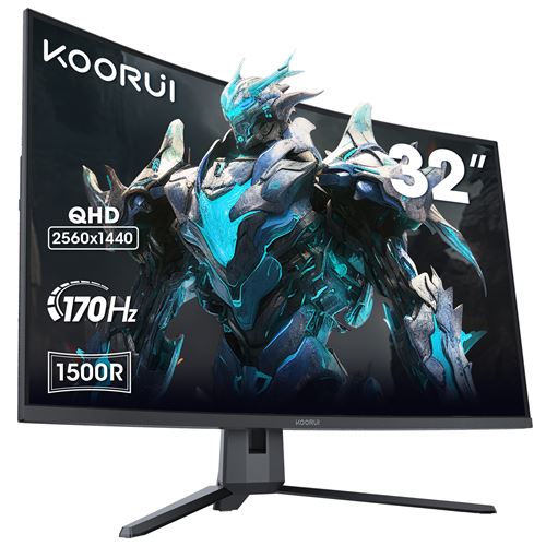 Ecran 31 5'' marque Koorui G3221SC 2560x1440 VA 170Hz 3000:1 1ms 300cdm² 2xHDMI Displayport AO VESA HDR 10 VESA 100x100 Pied fixe Inclinable Coloris