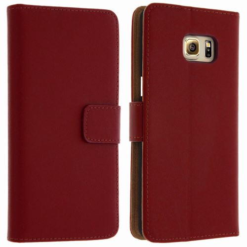 Housse Folio en cuir rouge surpiquée pour Samsung Galaxy S6 Edge Plus