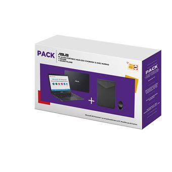 Pack Ordinateur Ultra-Portable Asus E210MA-GJ969TS 11.6" Intel Celeron 4 Go RAM 64 Go eMMC Noir étoile + Housse + Souris filaire - Azerty français - 1