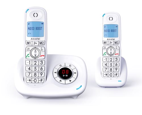 Pack de 2 Téléphones fixes sans fil Alcatel Dect XL595 Blanc avec répondeur pour Senior