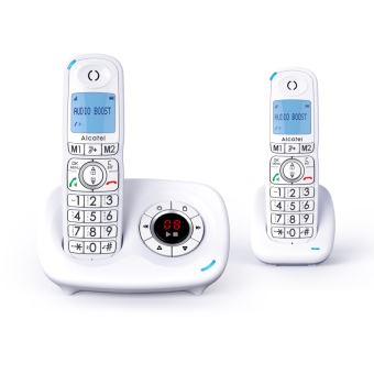 Pack de 2 Téléphones fixes sans fil Alcatel Dect XL595 Blanc avec répondeur pour Senior - 1