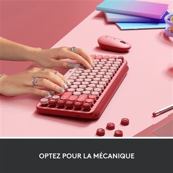 Clavier sans fil mécanique Logitech POP Keys Heartbreaker Rose