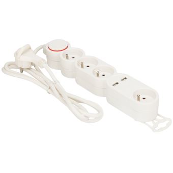 Multi Prise Temium 4 ports et USB 1.5 m Blanc