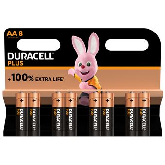 Pack de 8 piles alcalines Duracell Plus AA 1,5V LR06 Noir - Piles