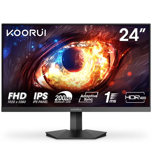 Ecran 23 8'' marque Koorui G2411P 1920x1080 IPS 200Hz 1000:1 1ms 350cdm² 2xHDMI Displayport AO VESA HDR 400 75x75 Pied Fixe Inclinable Coloris