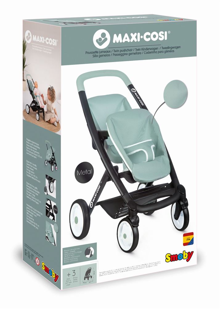 Poussette de poupee Smoby Maxi Cosi Poussette Jumeaux Sauge