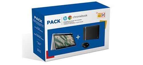 Pack Chromebook HP 14b-ca0008nf 14 Tactile Intel Pentium 8 Go RAM 128 Go eMMC Blanc céramique + Souris + Housse