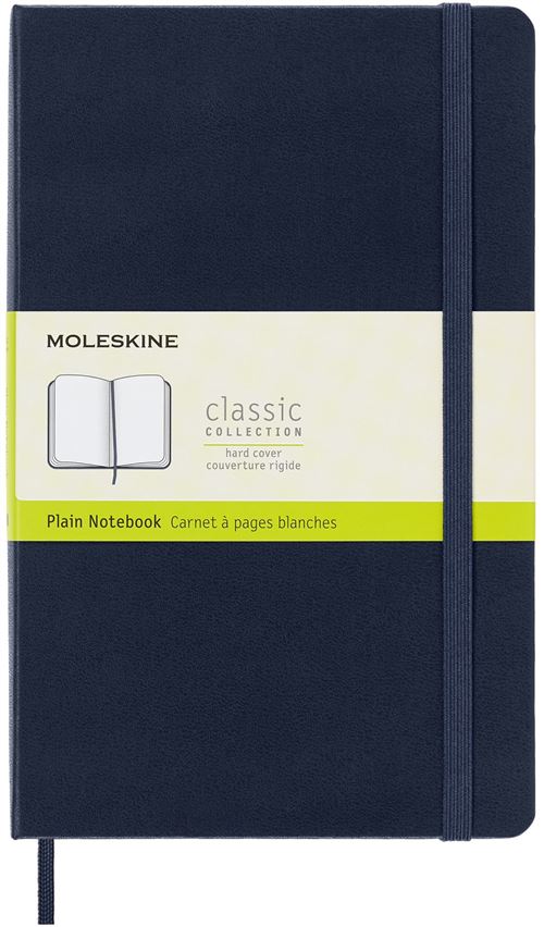 Carnet classique à pages blanches grand format Moleskine Couverture rigide Bleu Saphir