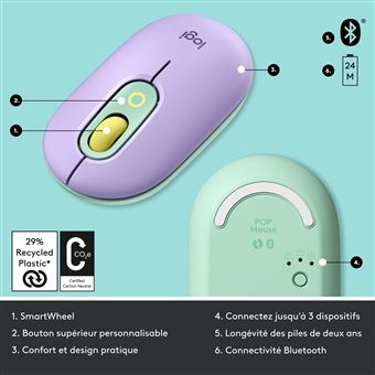 Souris sans fil Logitech POP Daydream Mauve