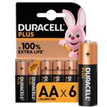 Pack de 6 piles alcalines AA Duracell Plus 1,5V LR06 Noir