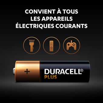 Pack de 6 piles alcalines AA Duracell Plus 1,5V LR06 Noir