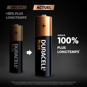 Pack de 6 piles alcalines AA Duracell Plus 1,5V LR06 Noir