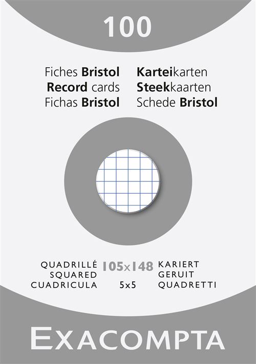 Etui de 100 fiches bristol A6 quadrillé Exacompta 105 x 148 mm