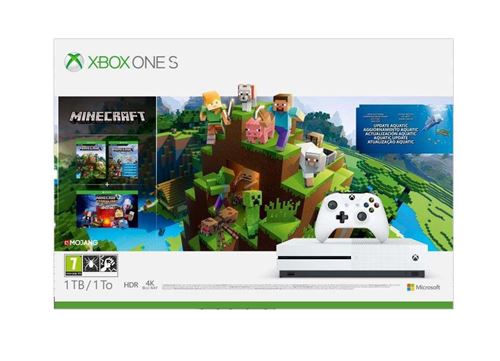 Microsoft Xbox One S - Console de jeux - 4K - HDR - 1 To HDD - blanc - Minecraft