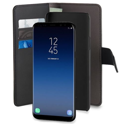 Etui folio détachable en cuir Puro Noir pour Samsung Galaxy S9