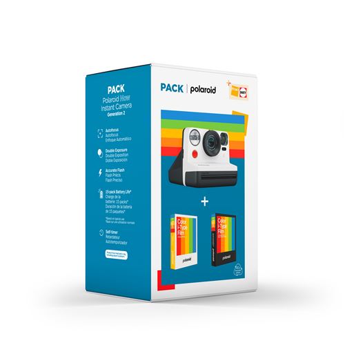 Pack Appareil photo instantané Polaroid Now Génération 2 Blanc inclus 8 photos couleurs cadre blanc et 8 photos couleur cadre noir