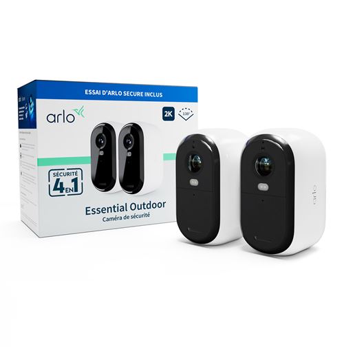 Pack de 2 caméras de surveillance connectées Arlo Essential 2K extérieure Blanc et noir