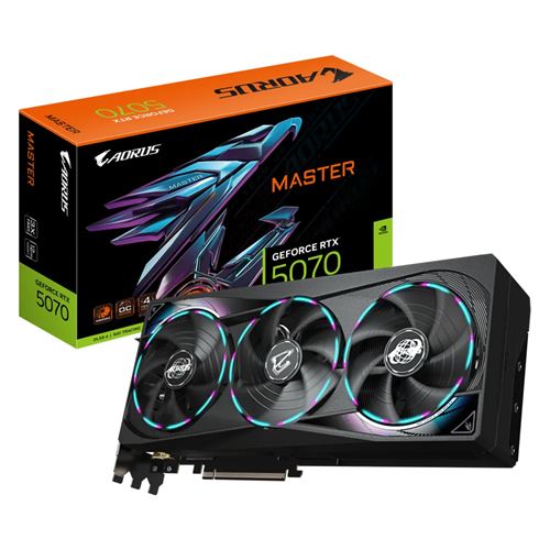 GIGABYTE AORUS GeForce RTX 5070 MASTER 12G Carte Graphique 12 Go GDDR7 192 bits PCI E 5.0 2715 MHz Core Clock 3 x DP 2. 1 x HDMI 2.1b NVIDIA DLSS 4 GV N5070AORUS 12GD Neuf - vue 5