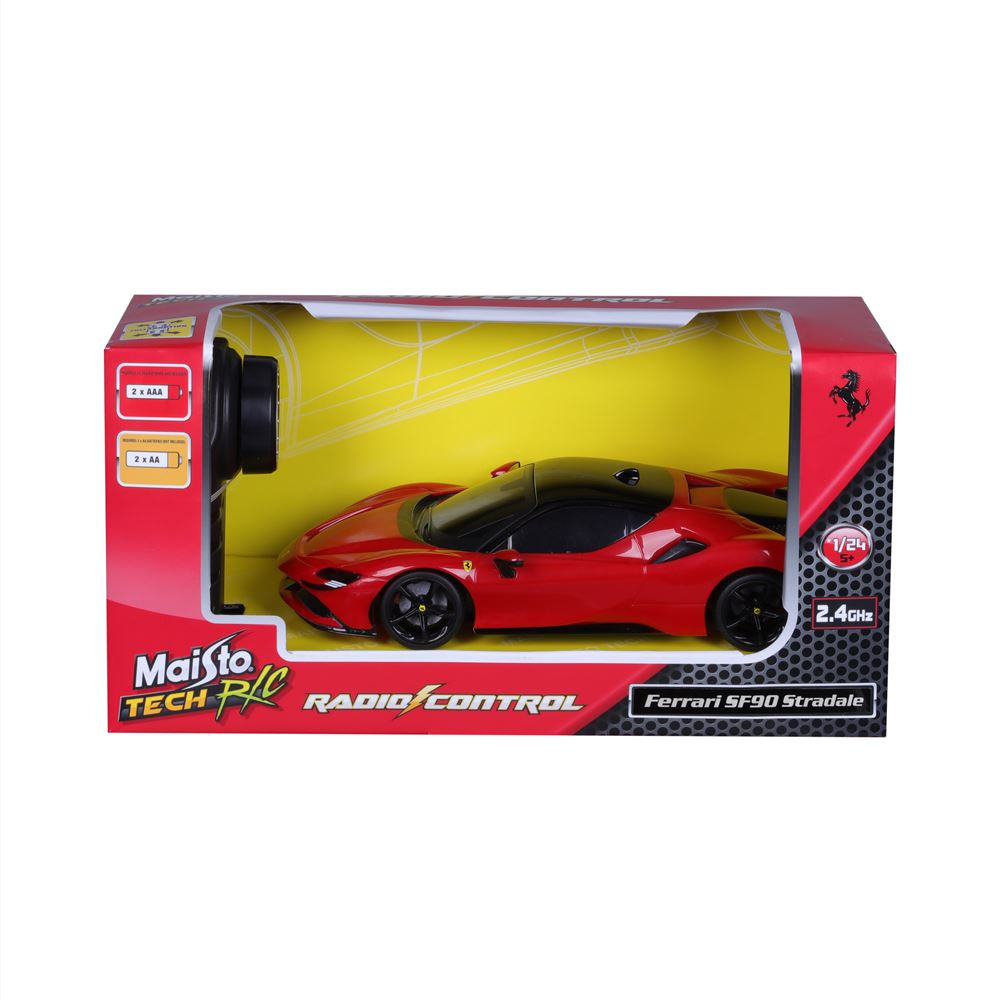 Voiture Télécommandée Hot Wheels Ferrari SF90 Stradale 1/64 - Avec Bouton Turbo - Course Sur Piste Et Hors Piste - Fréquence 2.4GHz