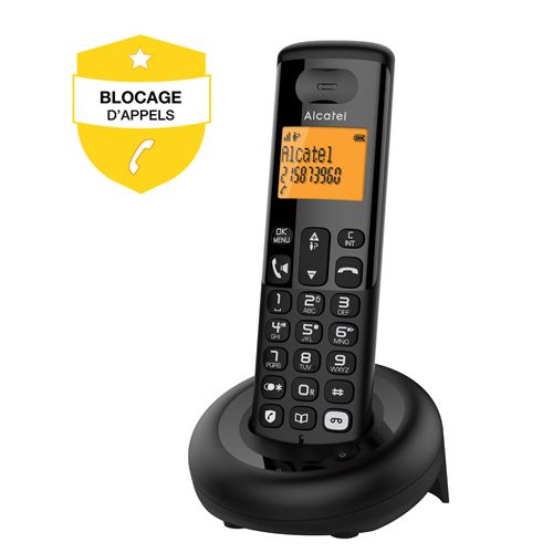 Téléphone sans fil Alcatel E260 S-Voice avec répondeur et Fonction blocage des appels publicitaires Noir