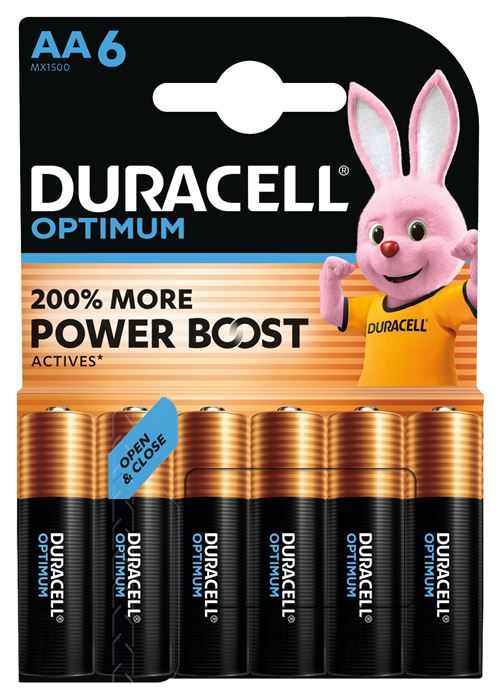 Pack de 6 piles Duracell Optimum AA 1,5 V LR06 Noir - Duracell