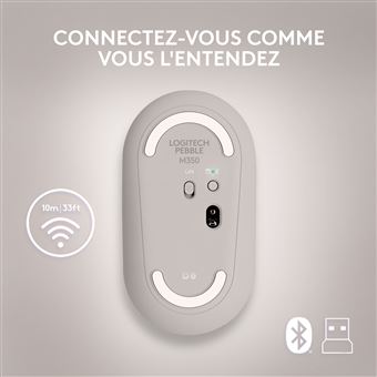 Logitech Pebble M350 Souris sans fil avec Bluetooth ou Recepteur 2.4 GHz, Silencieuse - Sand