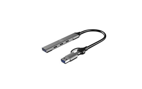 Hub USB-C Ultra Slim + Adaptateur USB-C femelle/USB-A male avec 1 port USB-A 3.0 et 3 ports USB-C Mobility Lab Gris Noir