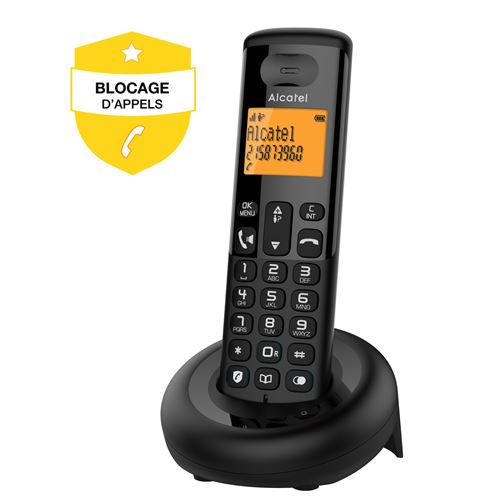 Téléphone fixe sans fil Alcatel E260 avec Fonction blocage des appels publicitaires Noir