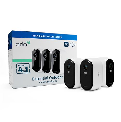 Pack de 3 caméras de surveillance connectées Arlo Essential 2K extérieure Blanc et noir