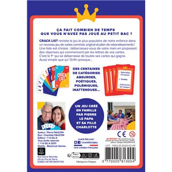 Jeu d'ambiance Crack List Le p'tit bac dans un jeu de cartes