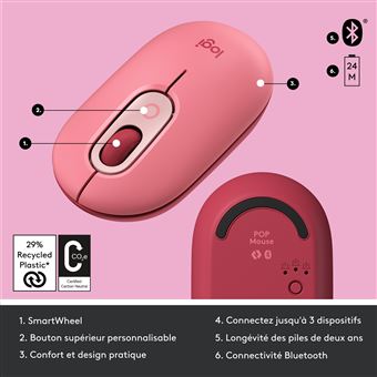 Clavier Sans Fil Logitech POP Keys Mécanique avec Touches Emoji  Personnalisables, Bluetooth ou USB, Design Compact Durable - Rose