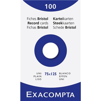 Etui de 100 fiches bristol uni perforées Exacompta 75 x 125 mm Blanc - 1