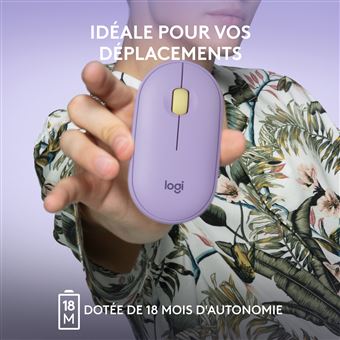 Logitech Pebble M350 Souris sans fil avec Bluetooth ou Recepteur 2.4 GHz, Silencieuse - Lavender Lemonade