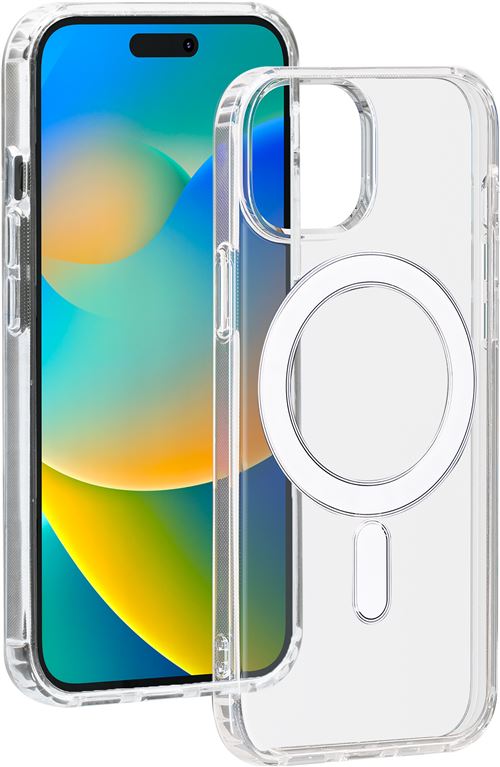 Coque hybride en silicone BigBen Connected Magsafe pour iPhone 15 Transparent